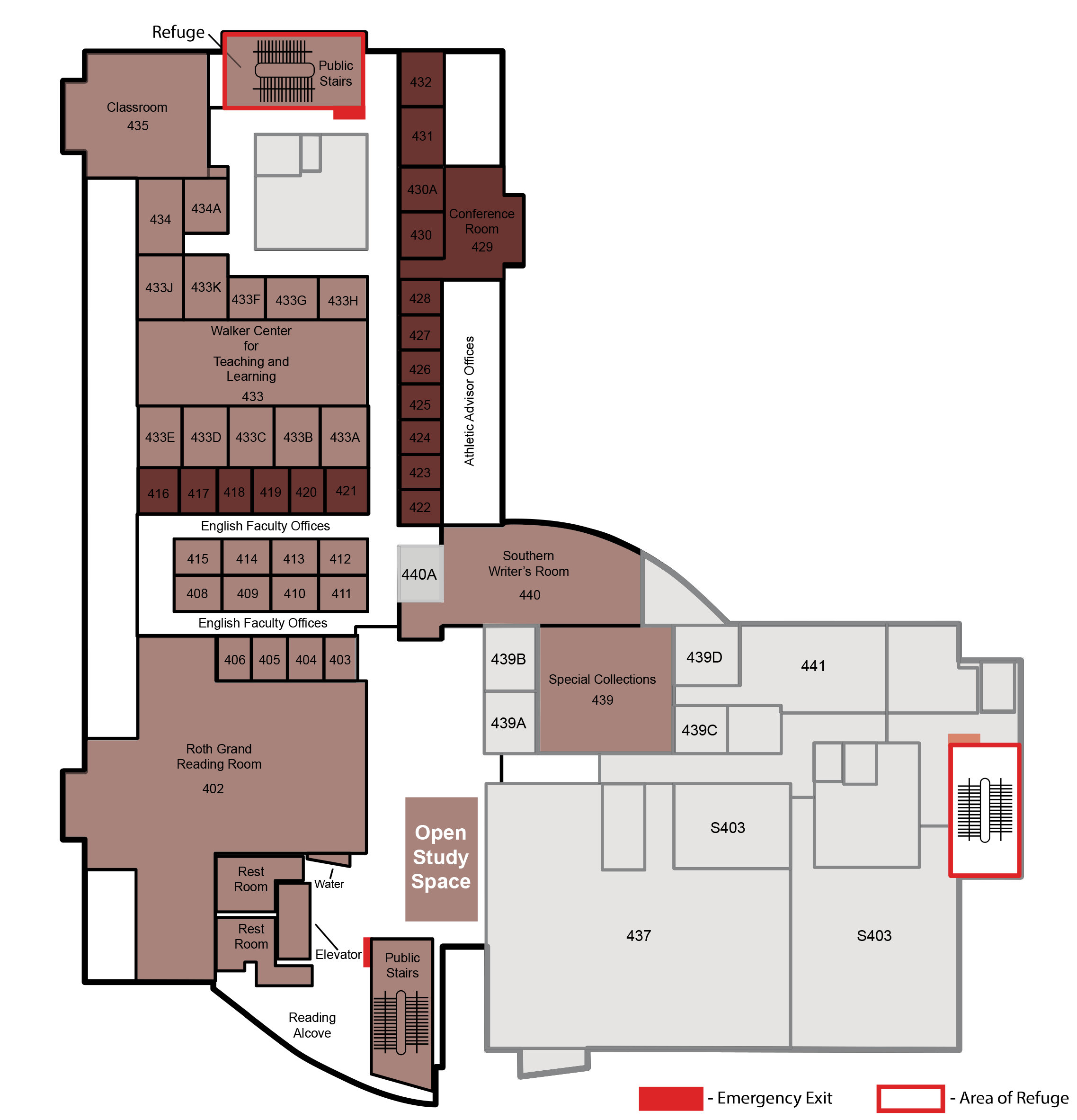 A map of the fourth floor of the library