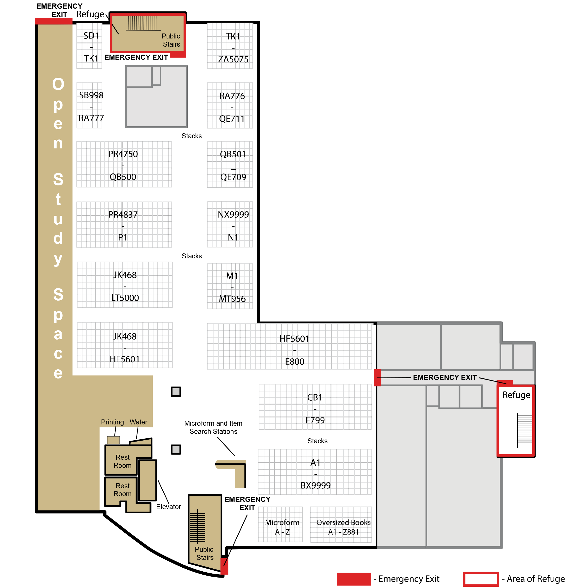 A map of the ground floor of the library