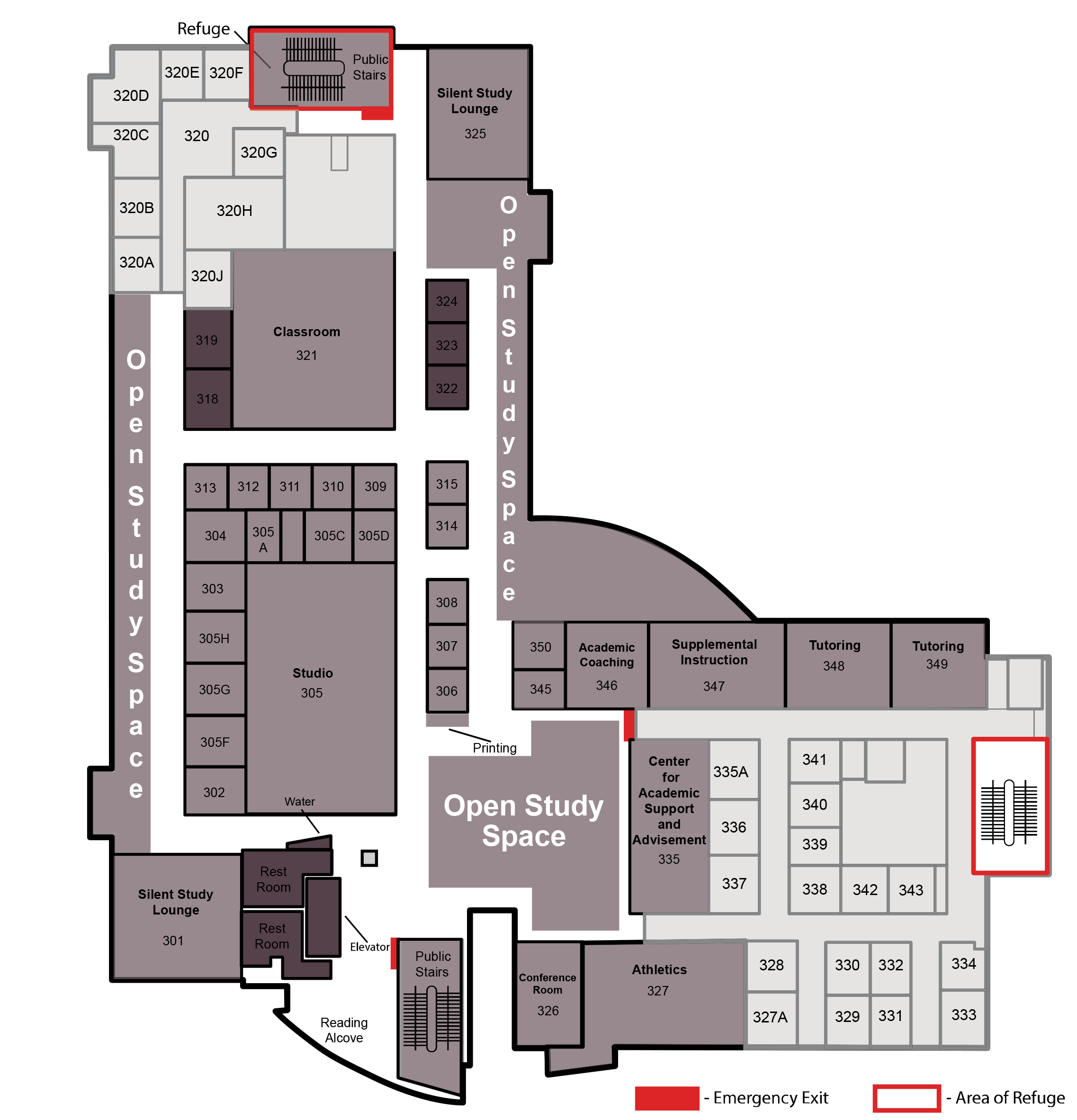 A map of the third floor of the library
