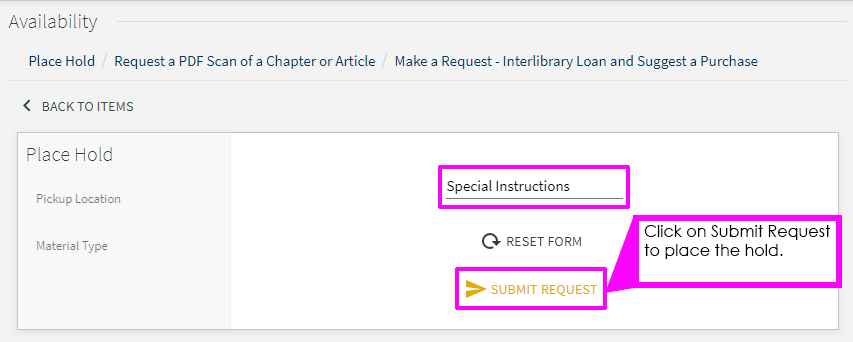 Screenshot of Submit request button in catalog