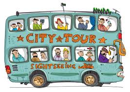 Cartoons of tour bus.