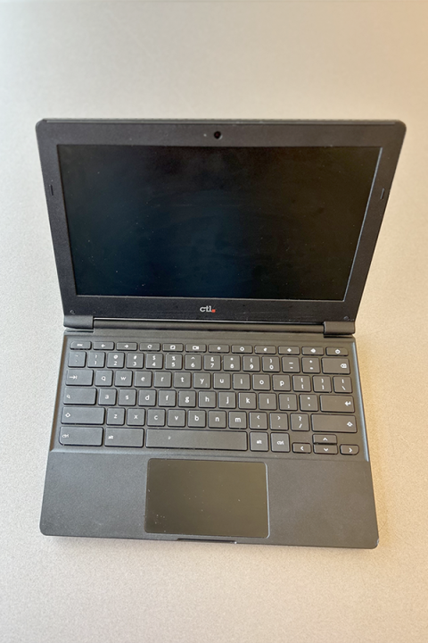 Photograph of an open Chromebook