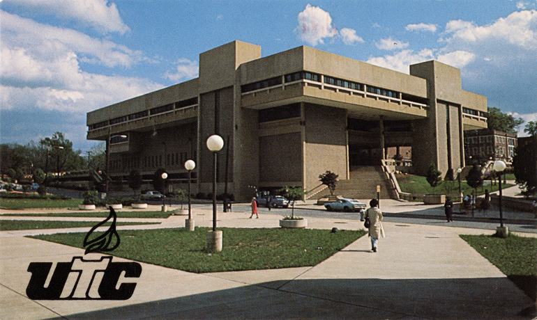 University of Tennessee at Chattanooga postcard featuring Lupton Library, circa 1980. 